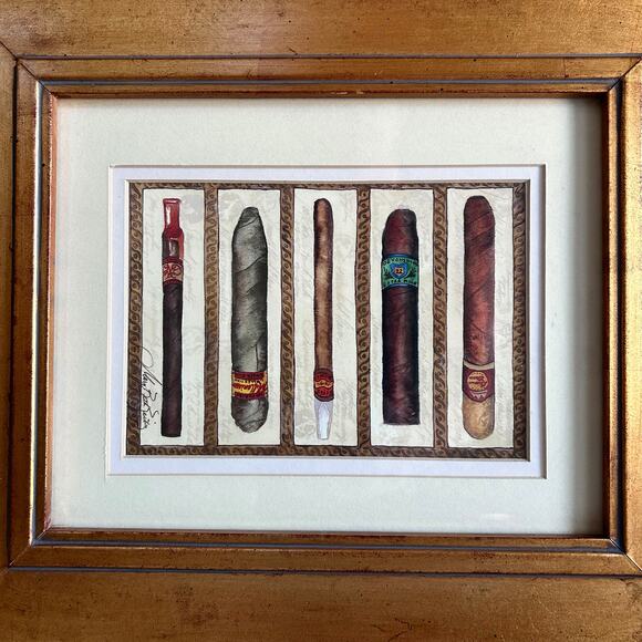 Cigar print signed Frame Mary Beth Reibz man cave Devonshire Millenium old money - Picture 3 of 10